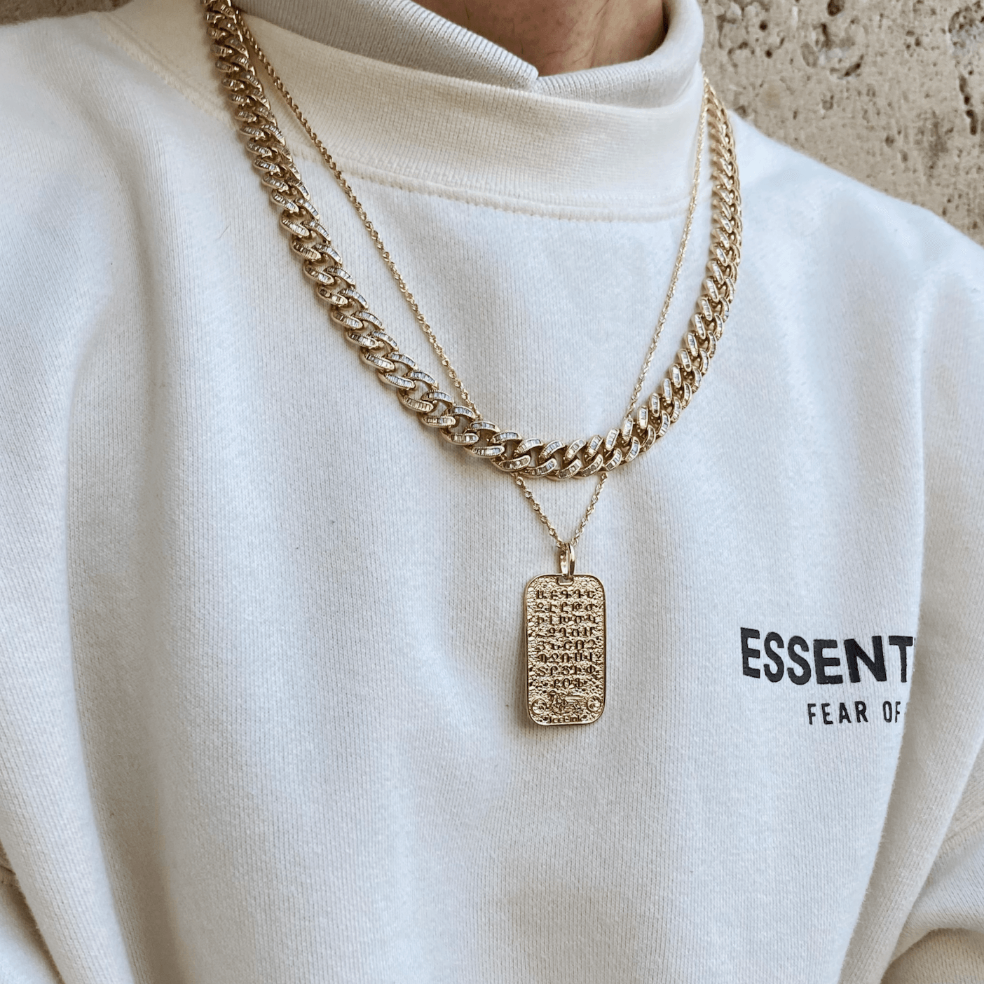14K Armenian Dog Tag Pendant Necklaces IceLink-CAL 14K Gold  