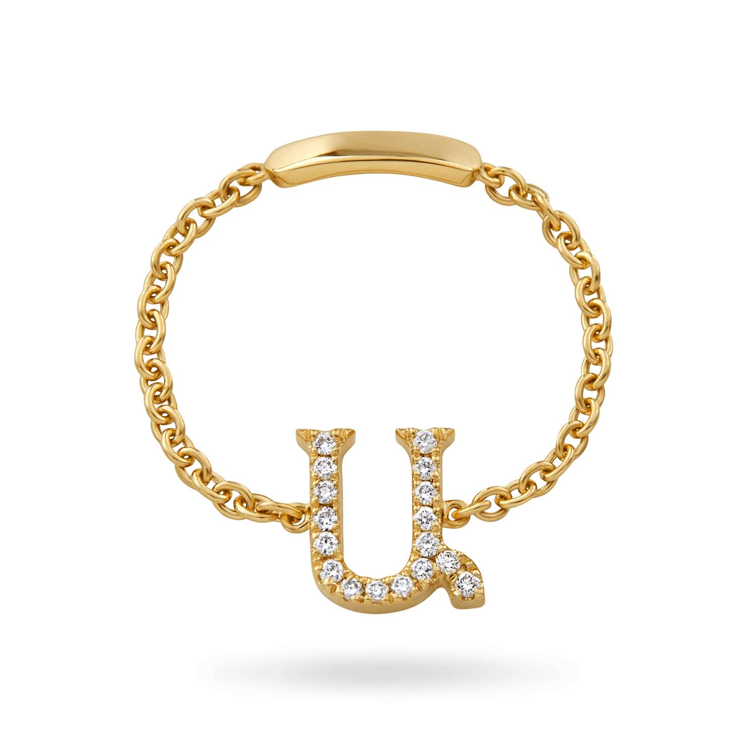 14K Armenian Initial Diamond Chain Ring Rings IceLink-CAL Ա (Ani) 5 