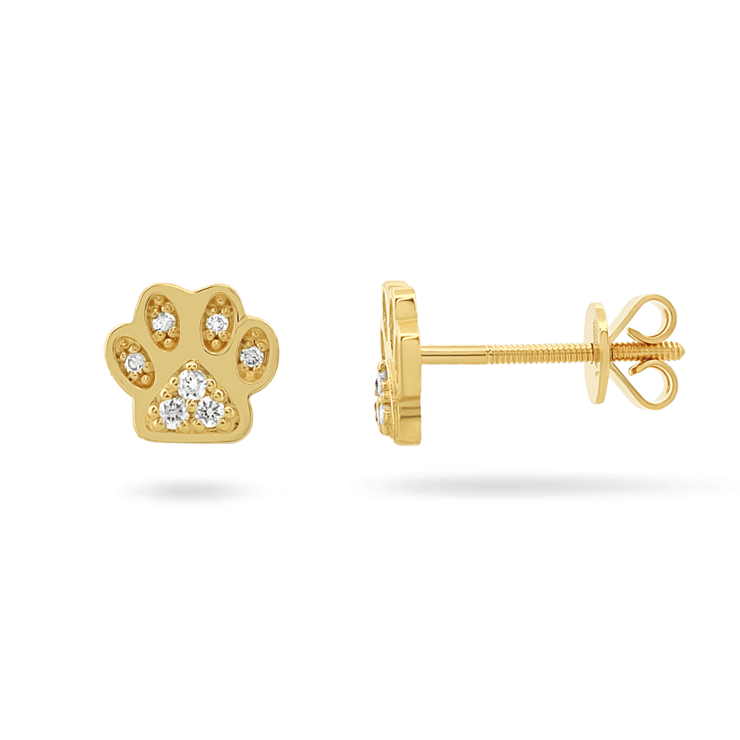 14K Dog Paw Diamond Stud Earrings Earrings IceLink-CAL