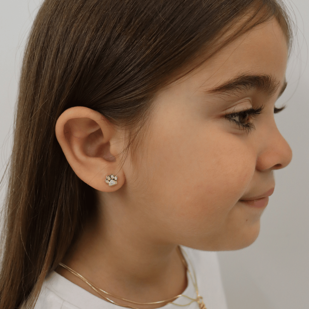 14K Dog Paw Diamond Stud Earrings Earrings IceLink-CAL