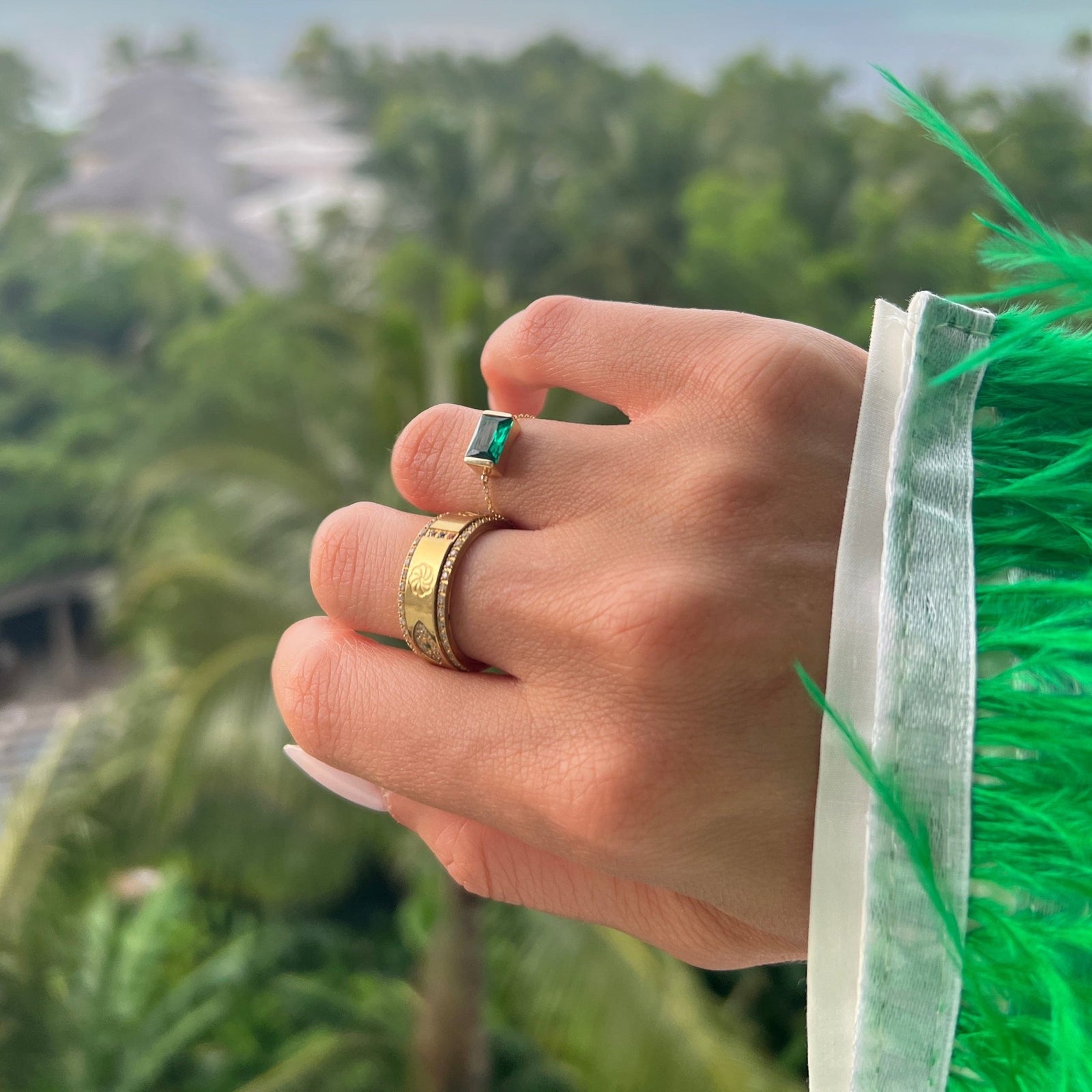 14K Emerald Chain Ring Rings IceLink-CAL 3  