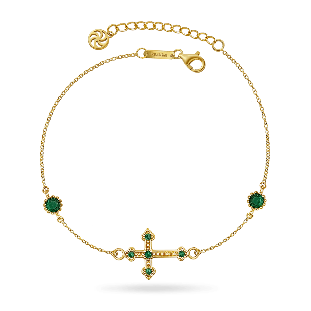 14K Emerald Cross Bracelet Bracelets IceLink-CAL   