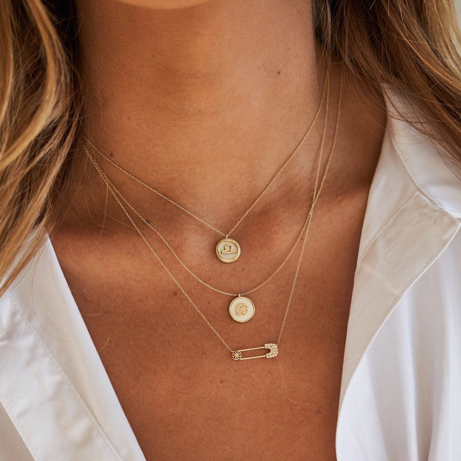 14K Mother of Pearl Zodiac Necklace Necklaces IceLink-CAL   