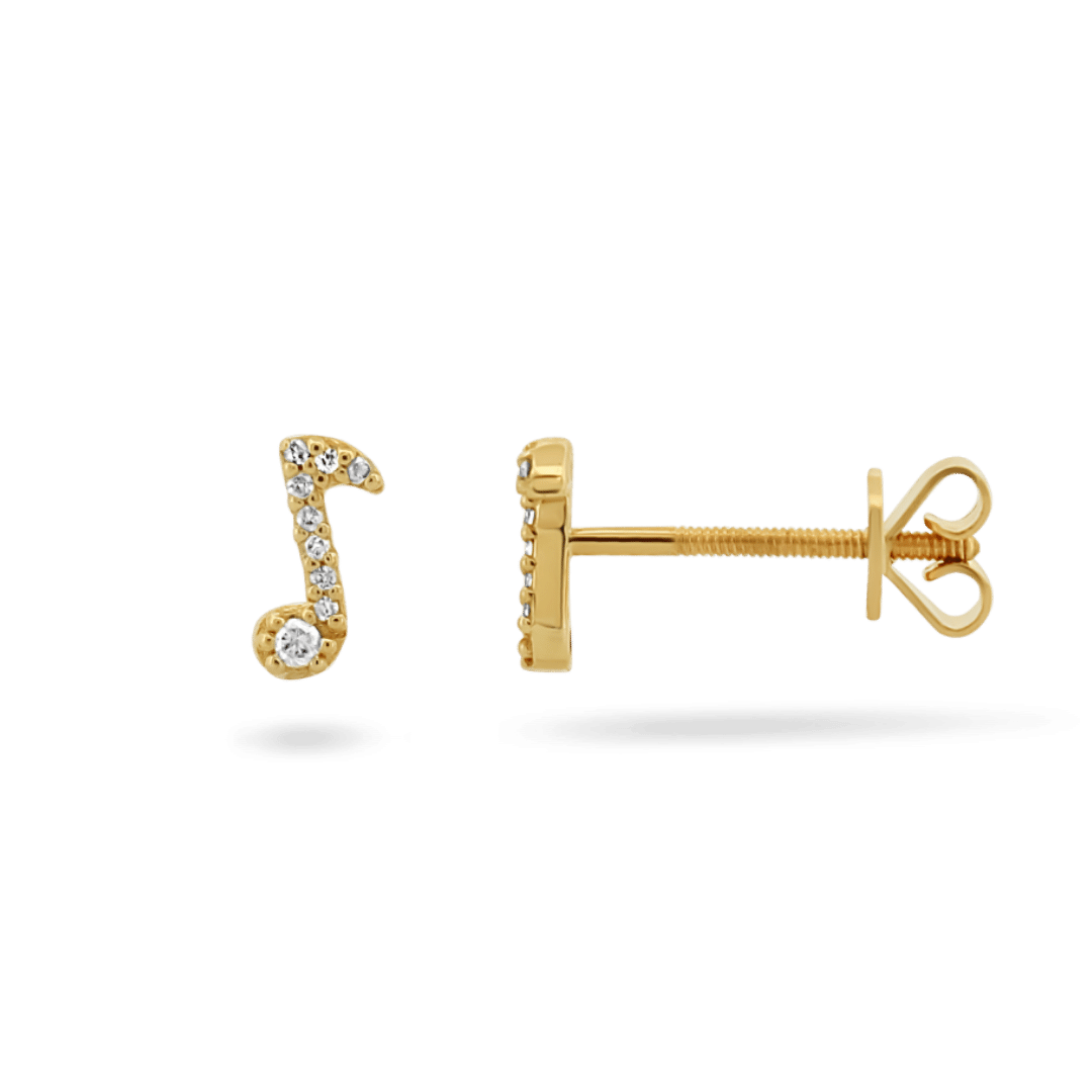 14K Musical Note Diamond Stud Earrings (sample sale) Earrings IceLink-CAL 14K Gold  