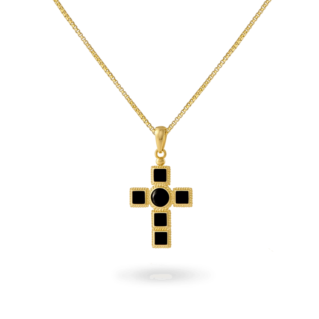 14K Onyx Cross Necklace Necklaces IceLink-CAL   