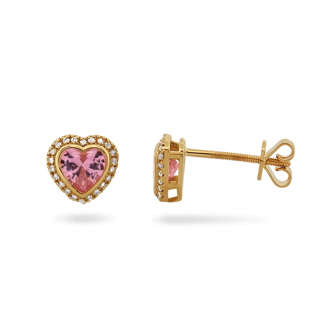 14K Pink Heart Diamond Stud Earrings Earrings IceLink-CAL   