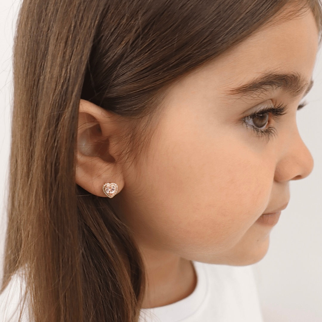 14K Pink Heart Diamond Stud Earrings Earrings IceLink-CAL   