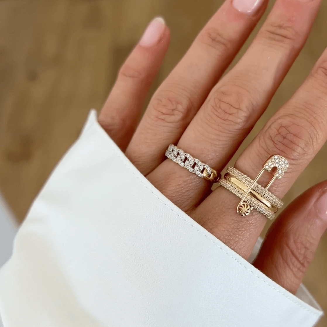 14K Safety Pin Ring Rings IceLink-CAL   