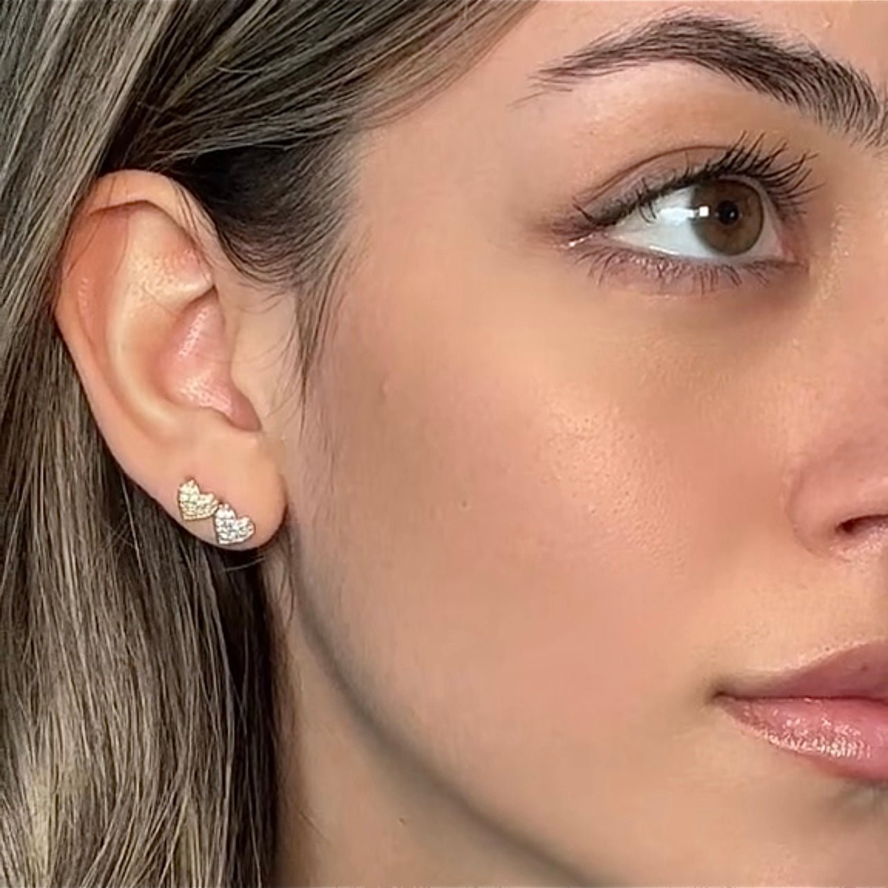 14K Two-Tone Double Heart Diamond Earrings Earrings IceLink-CAL   