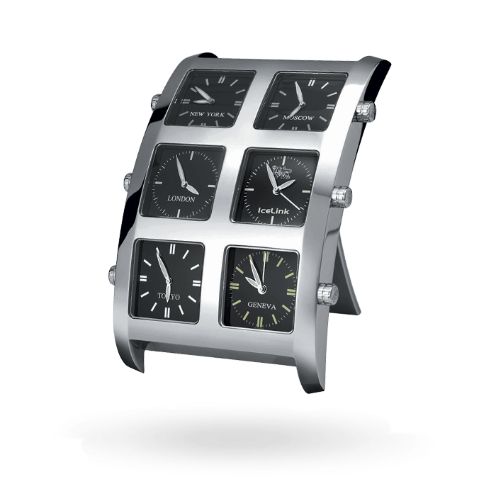 Black 6Timezone Desk Clock Presidential IceLink-CAL   