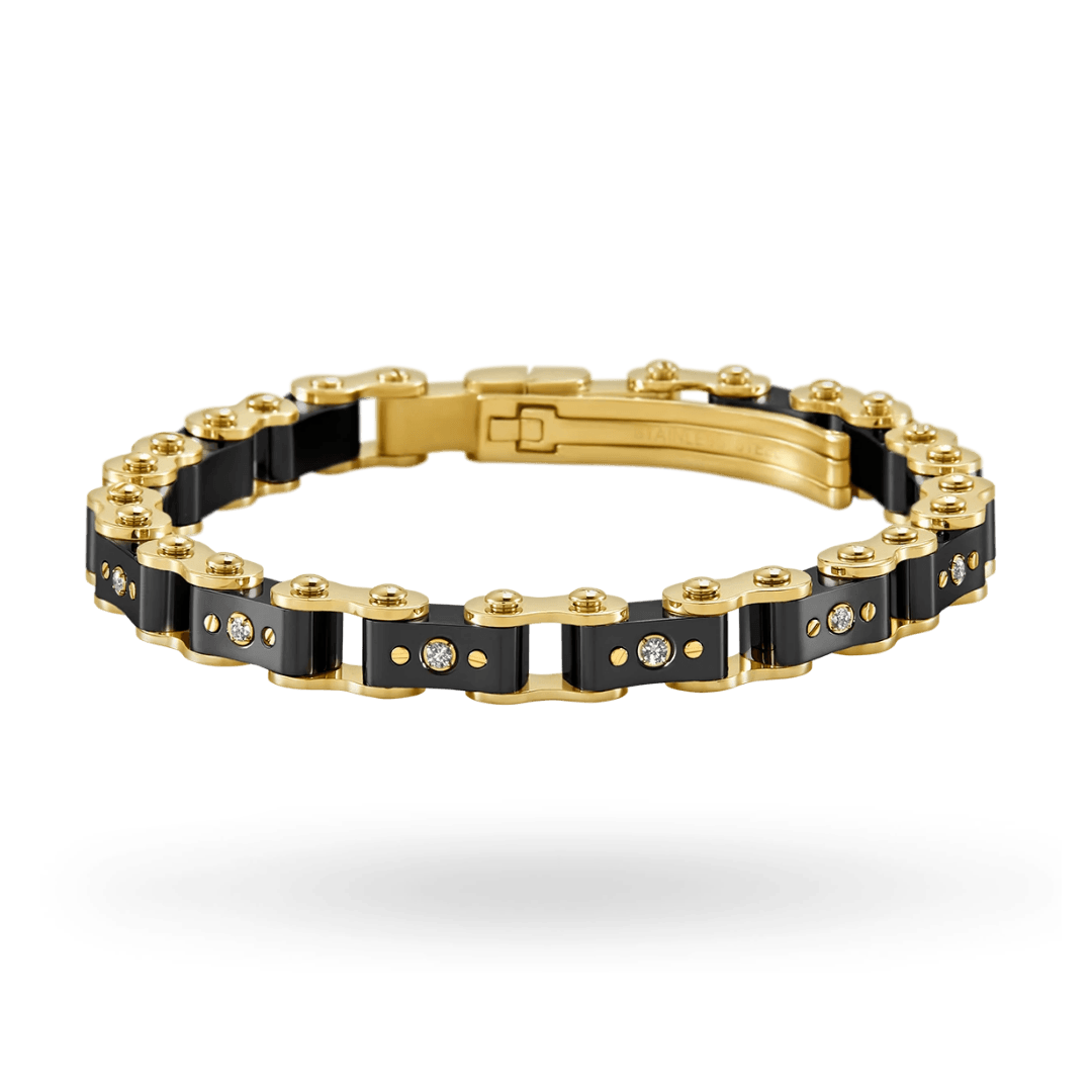 Black & Gold Diamond 9.5MM Bicycle Bracelet Bracelets IceLink-ES   
