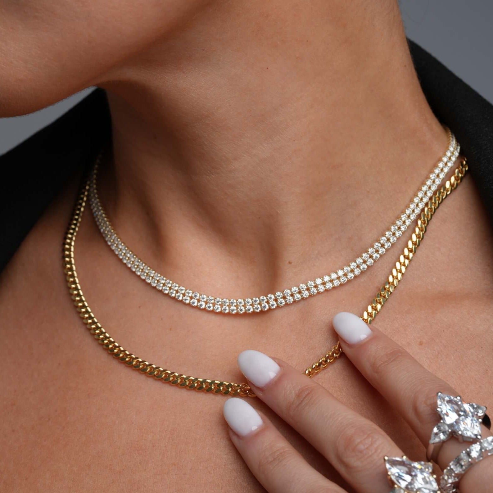 10K Gold 2 Row Moissanite Tennis Necklace Necklaces IceLink-CAL   