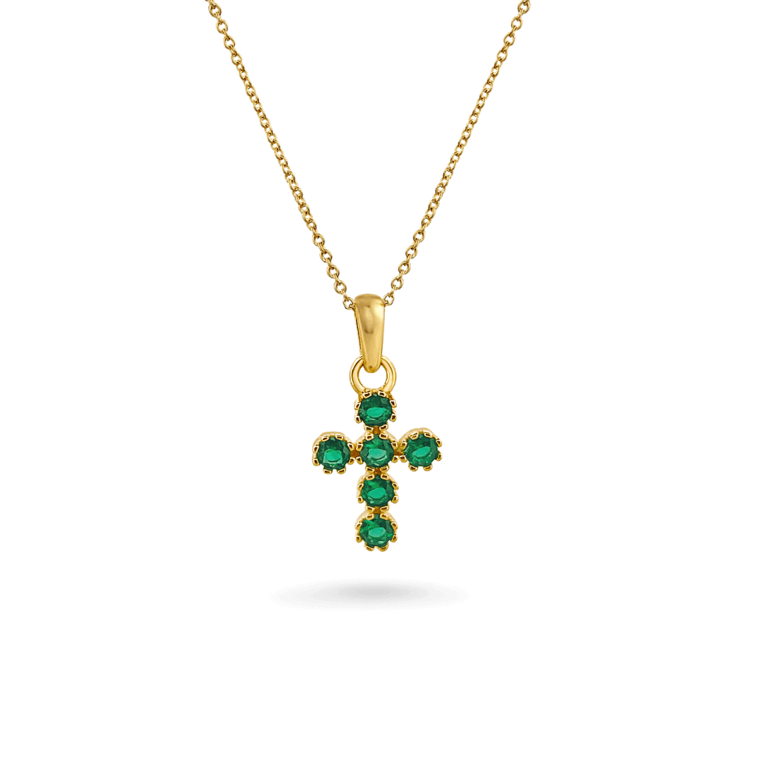 14K Emerald Cross Necklace Necklaces IceLink-CAL 14K Gold  