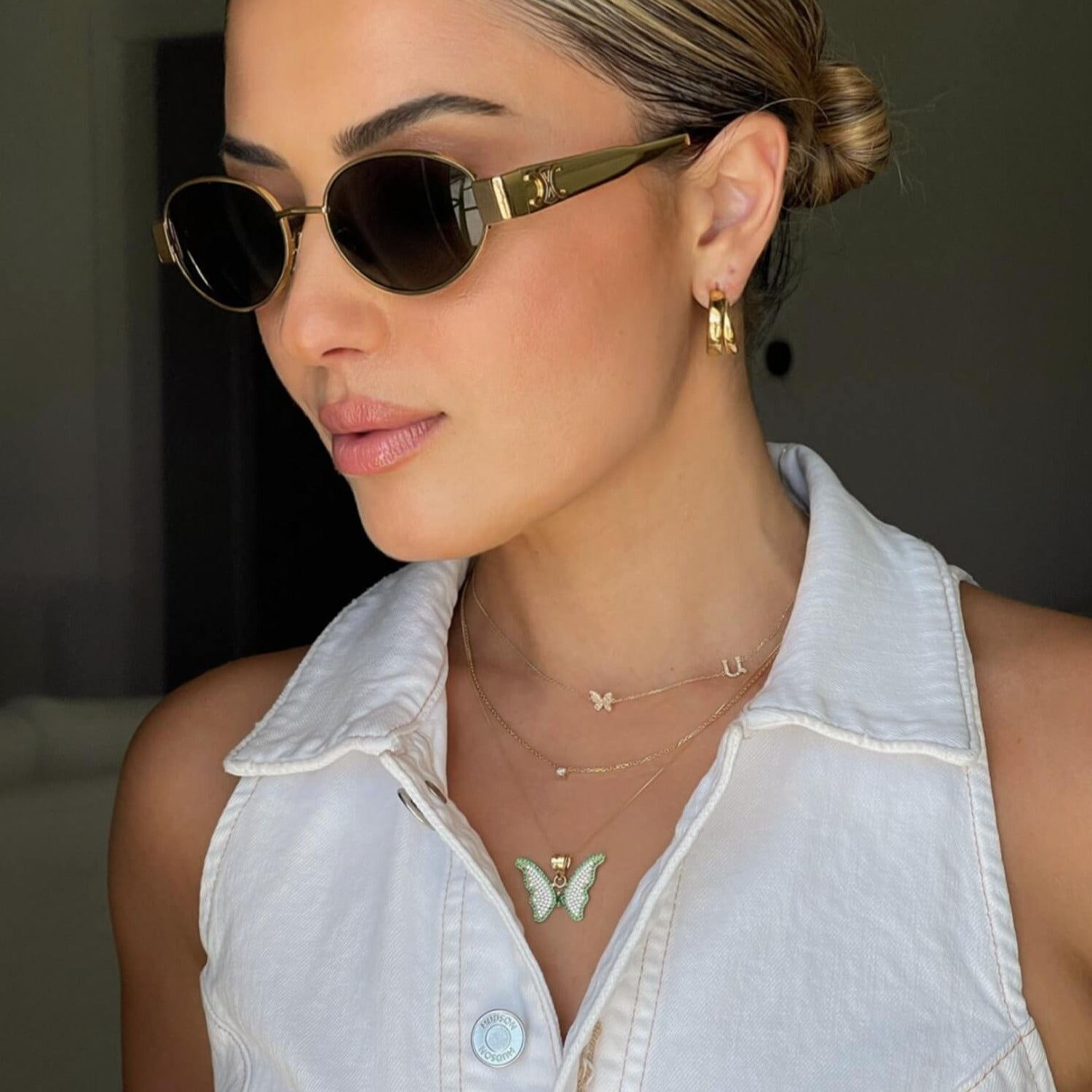 14K Emerald Butterfly Pendant Charms & Pendants IceLink-CAL   