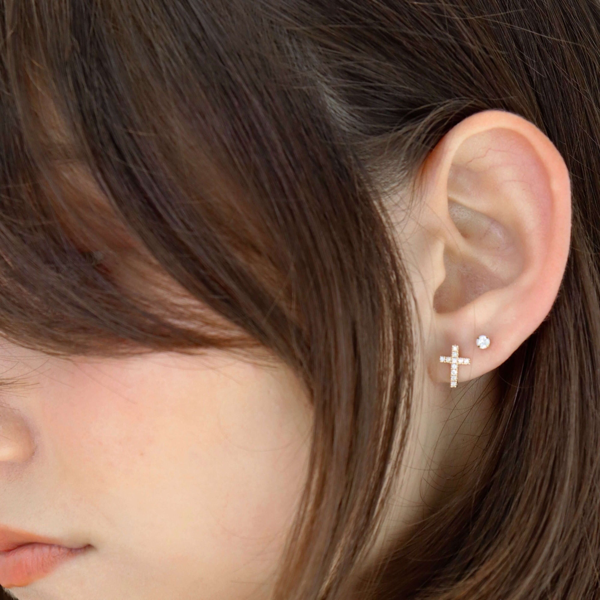 14K Diamond Square Cross Stud Earrings Earrings IceLink-CAL   