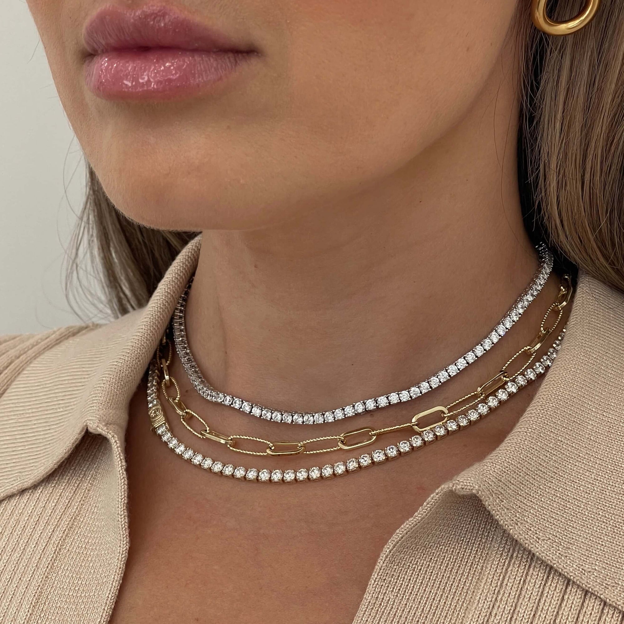 Classic Adjustable Tennis Necklace Choker IceLink-ATL 14K Gold Plated  