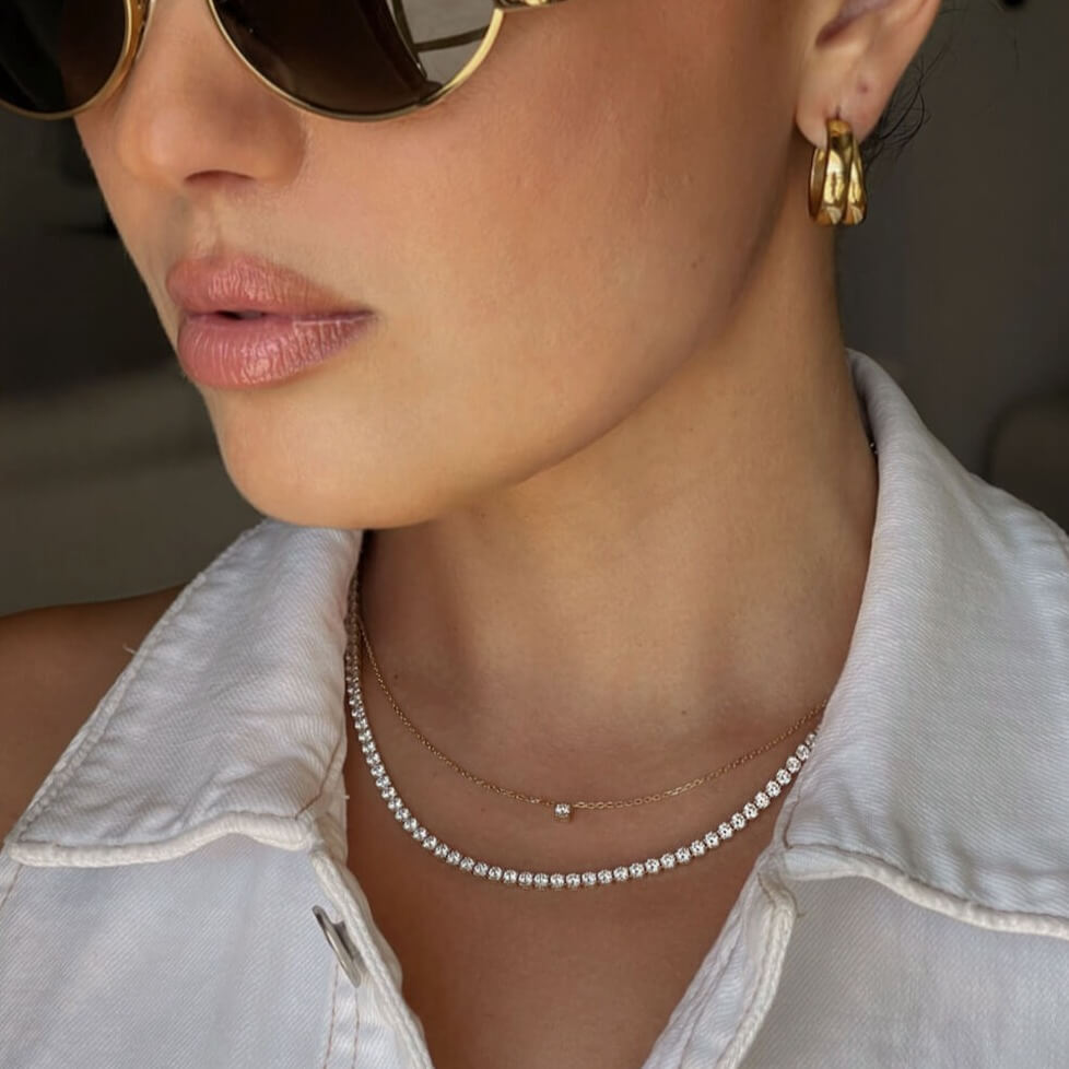 10K Gold Moissanite Tennis Necklace 2.10mm Necklaces IceLink-CAL   