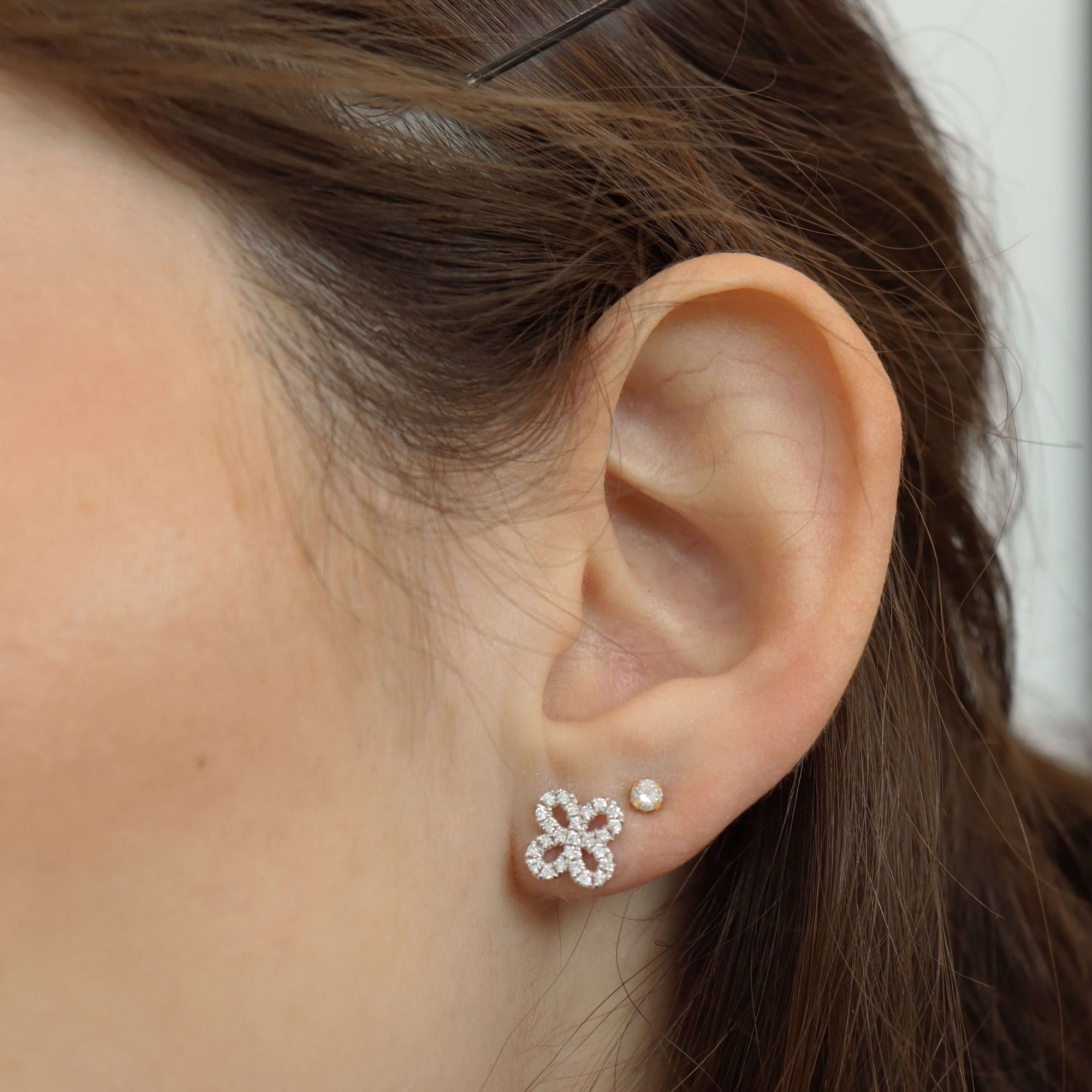 14K Clover Diamond Stud Earrings (Sample Sale) Earrings IceLink-CAL 14K Gold  